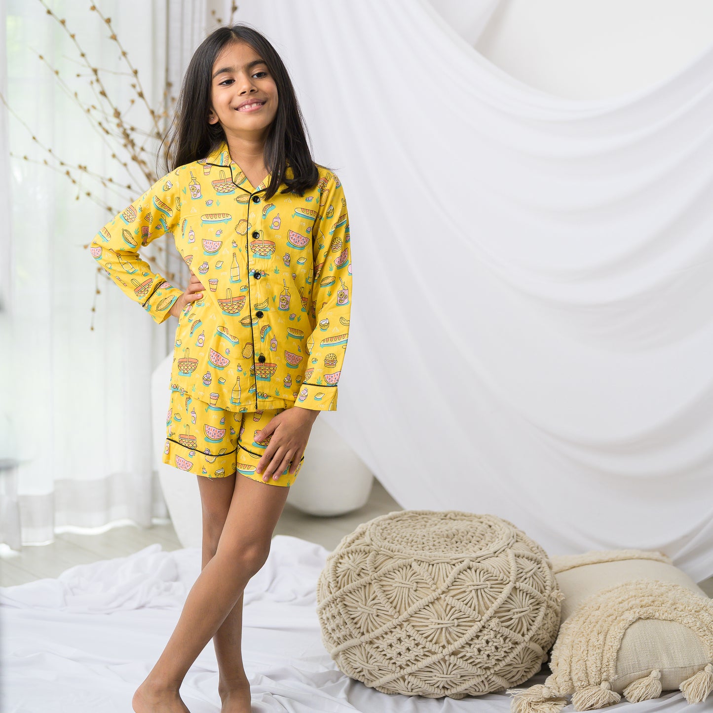 Yellow Cotton Night Suit Set