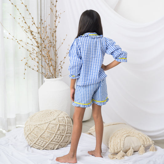 Fairies Forever Blue Checks Cotton Night Suit-Blue