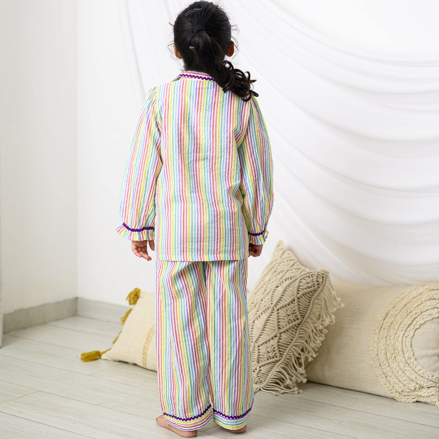 Colorful Stripes Night Dress With Pants