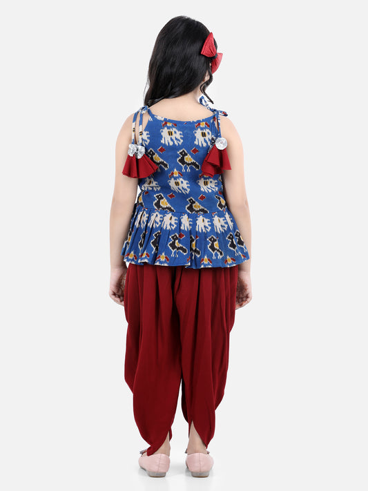 Navy Blue Peplum With Maroon Dhoti