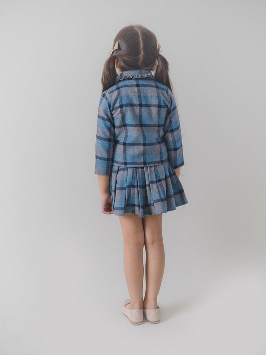 Grey Checks Blazer style Top and Skirt Set