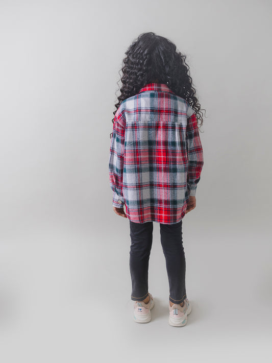 Drop Shoulder Plaid Print Flap Pocket Shirt Shacket
