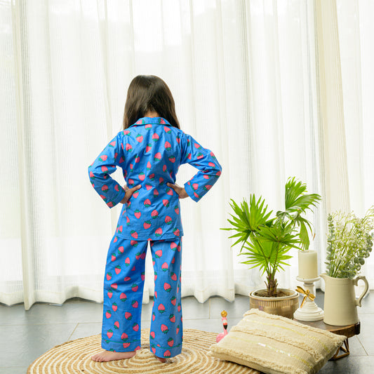 Strawberry Print Cotton Night Suit