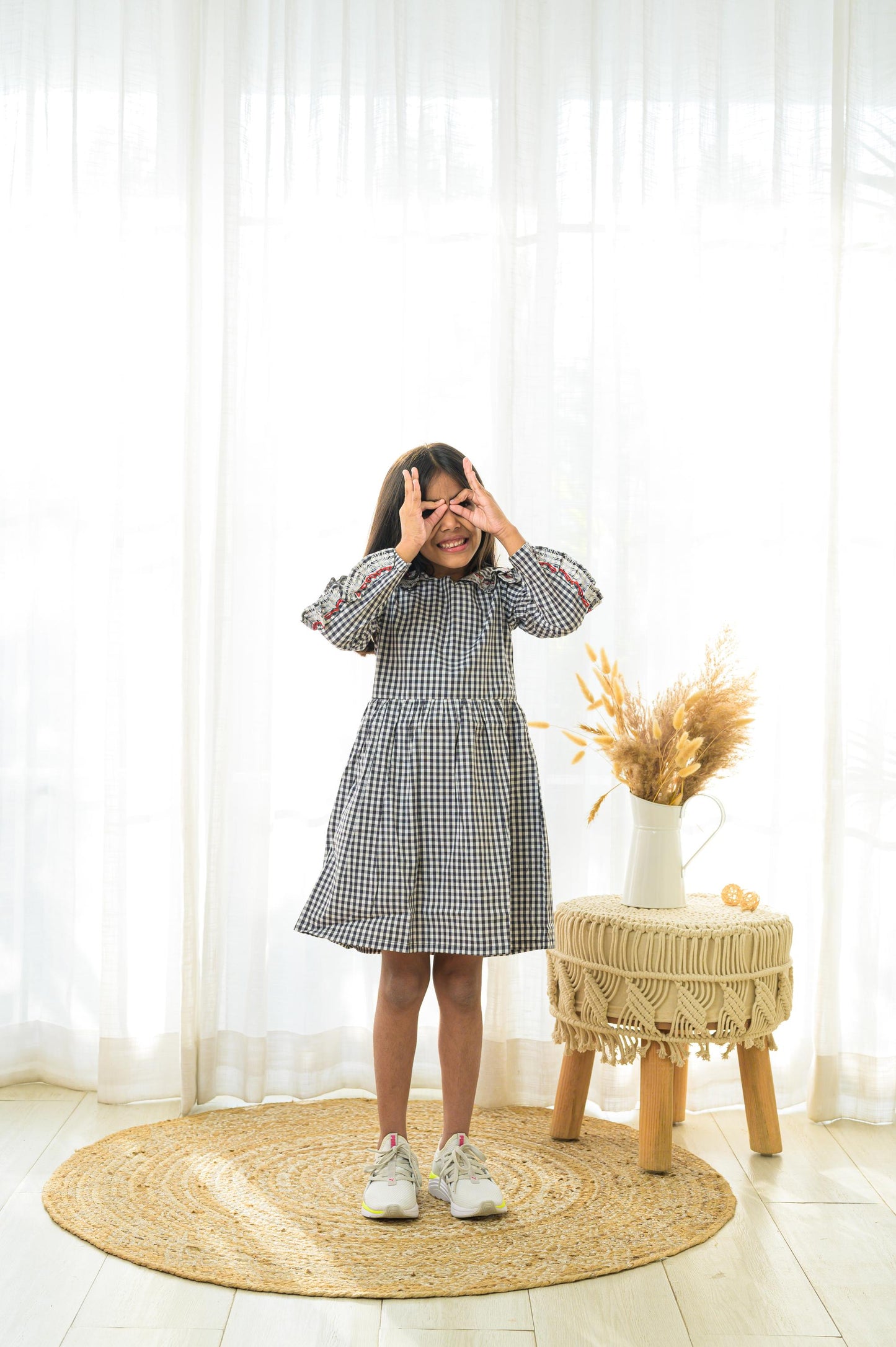 Black and White Checks with Embroidery on Frills
