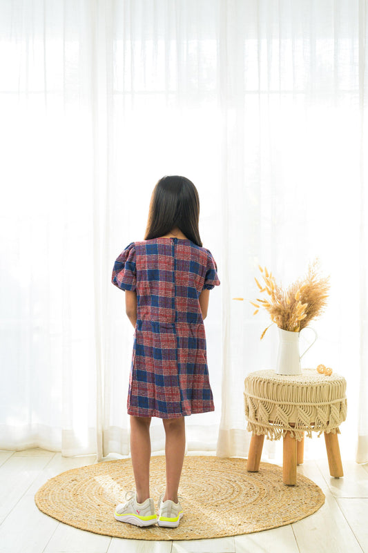 A Line Red Plaid Dress with Pockets