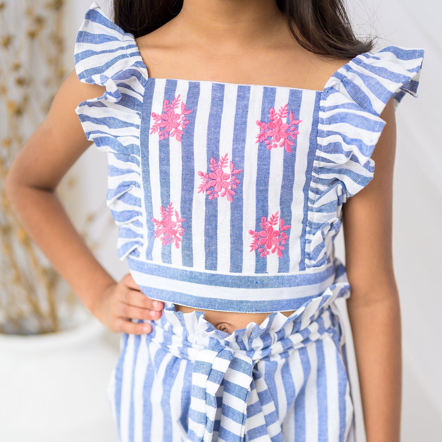 Blue Stripes Crop Top and Bottom Set
