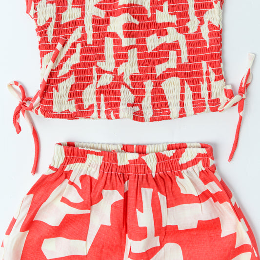 Red Sleeveless Smoking Top With Pants