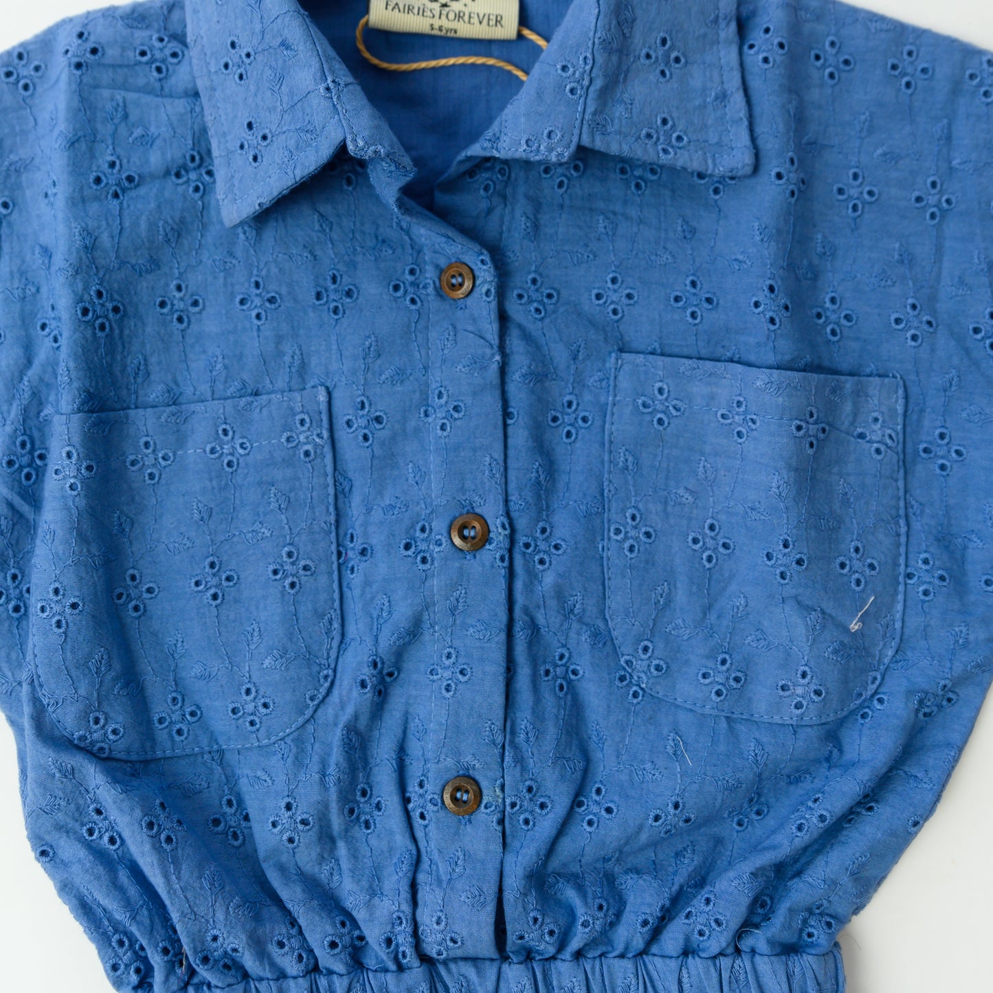 Blue Sciffli With Short Sleeves Jumpsuit