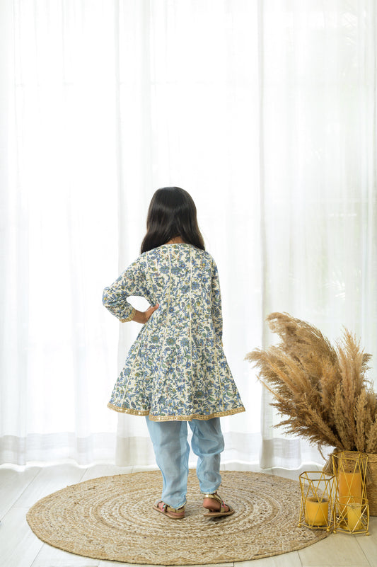 Blue Floral Cotton Kurta Set