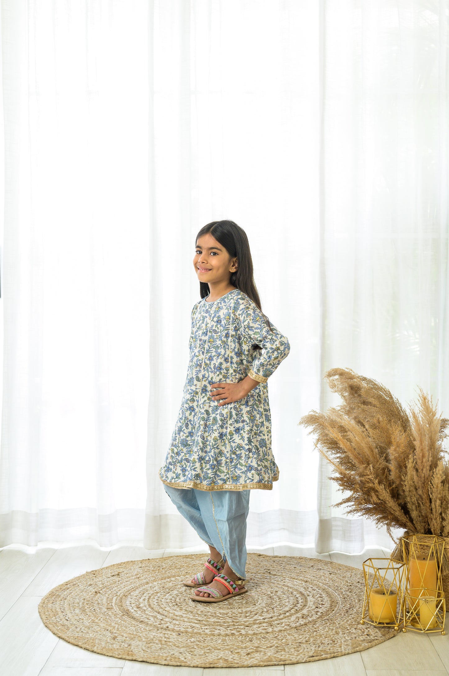 Blue Floral Cotton Kurta Set