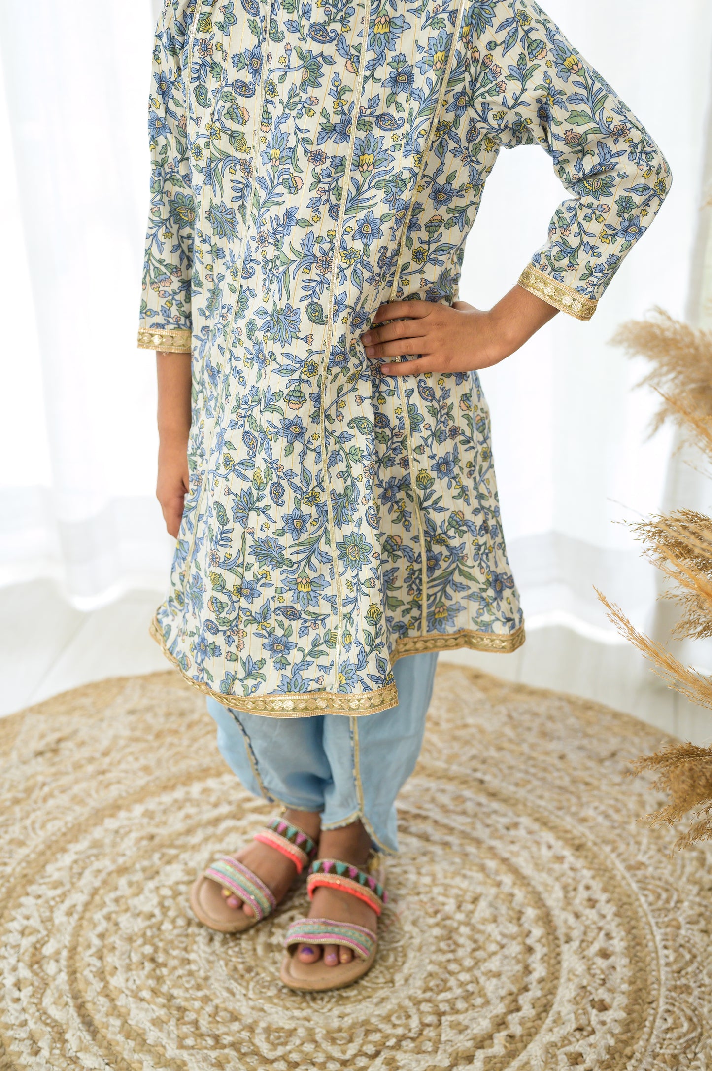 Blue Floral Cotton Kurta Set