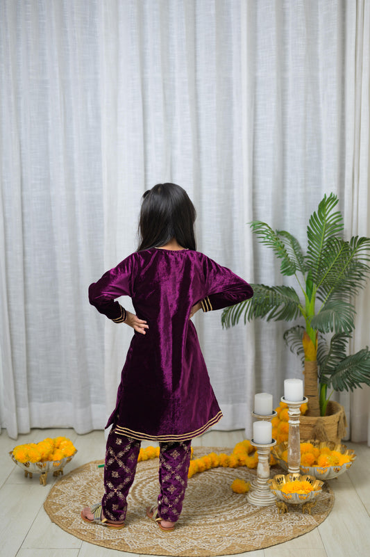 Velvet With Full Sleeve ad Embroidery At Pant Ethnic-Purple