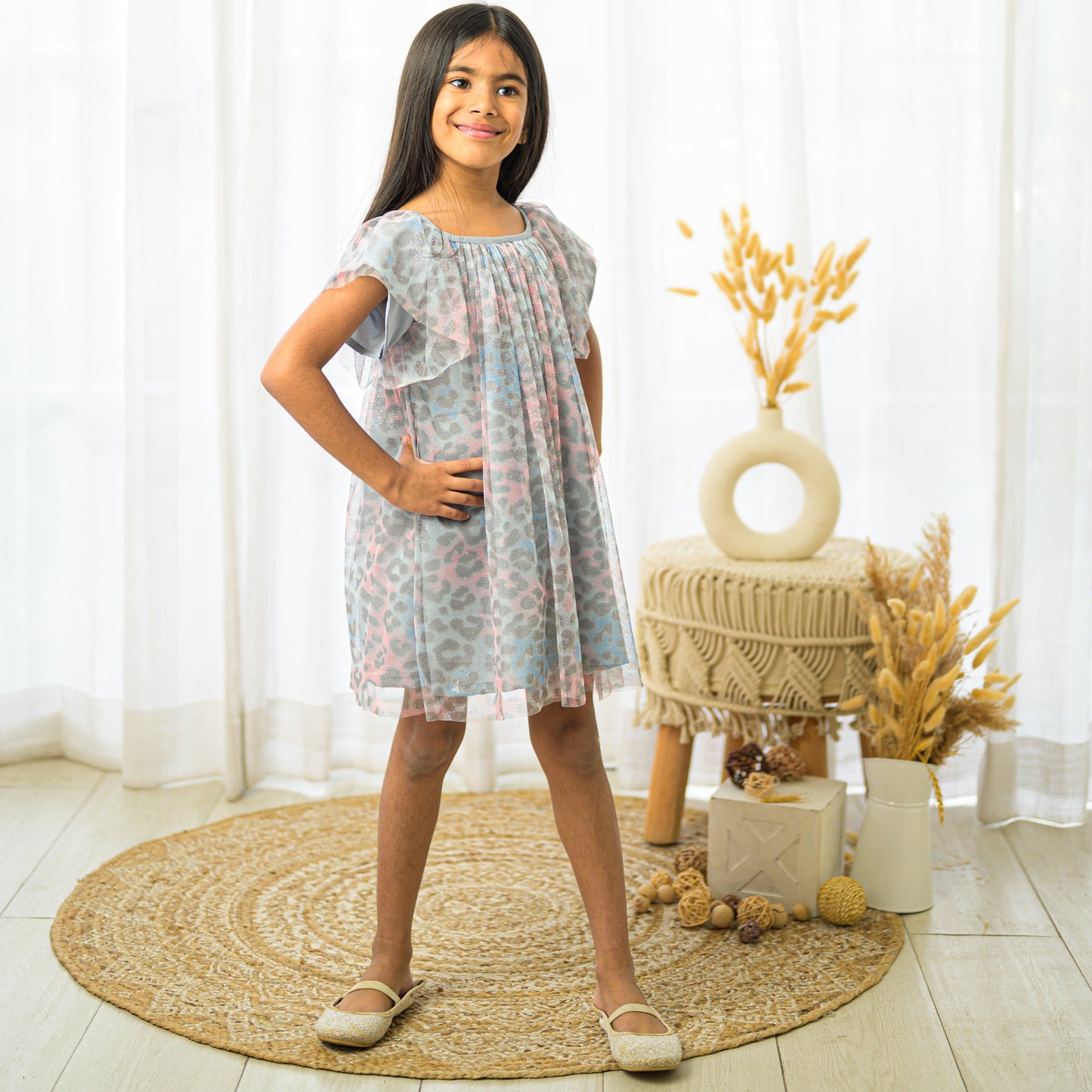 Grey Animal Net Party Dress