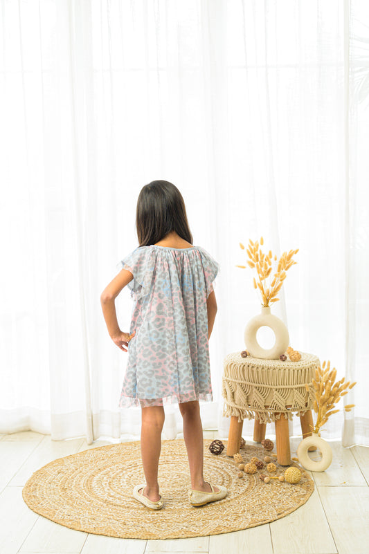 Grey Animal Net Party Dress