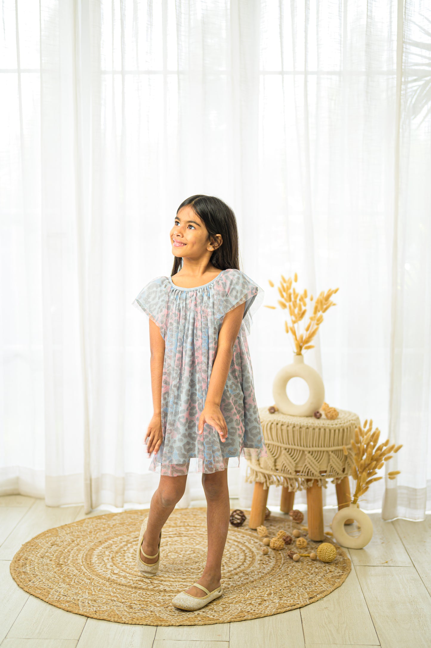 Grey Animal Net Party Dress
