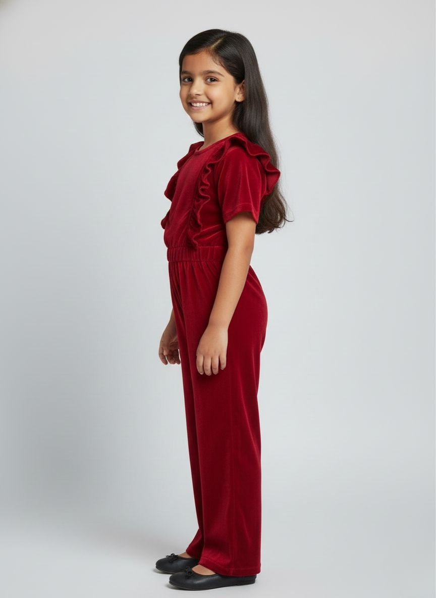 Maroon Velvet Jumpsuit