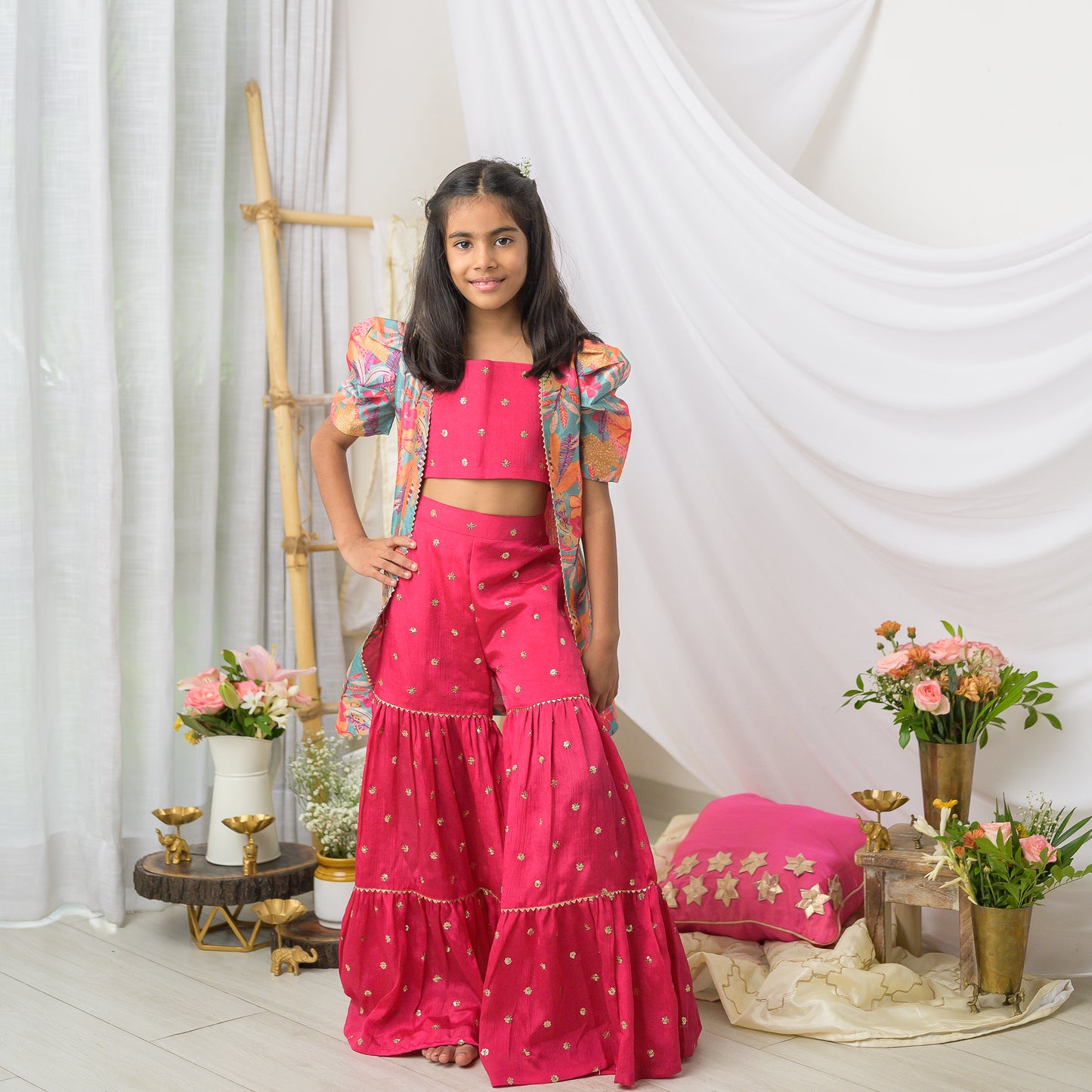 Printed Jacket With Sharara Set