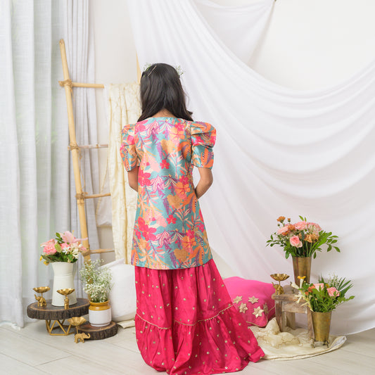 Printed Jacket With Sharara Set