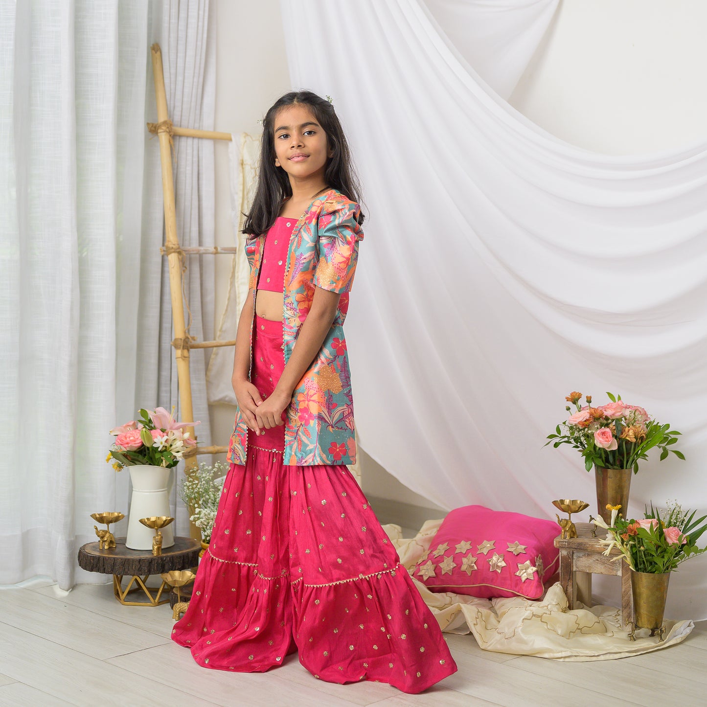 Printed Jacket With Sharara Set