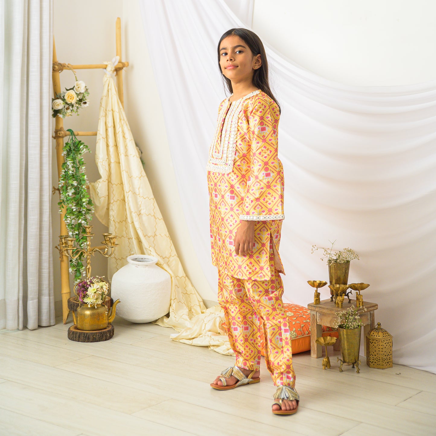 Yellow Patola Suit with Farshi Pants