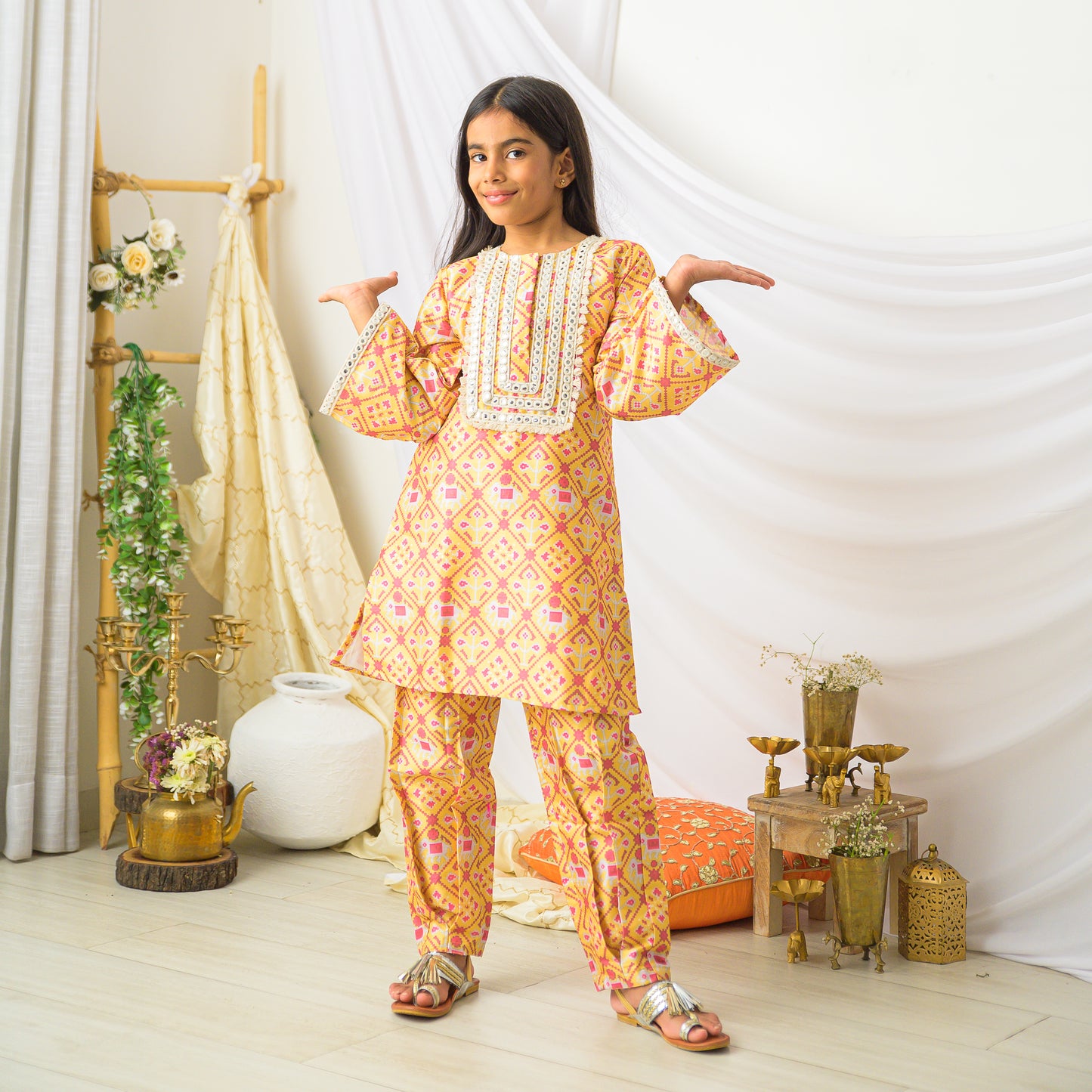 Yellow Patola Suit with Farshi Pants