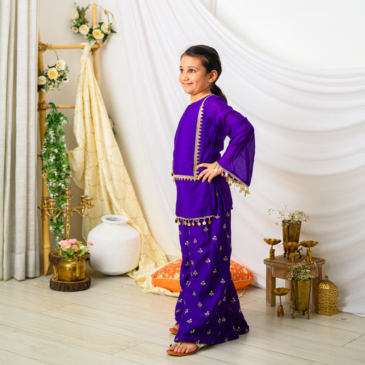 Purple Palazzo Pants with Short Kurta
