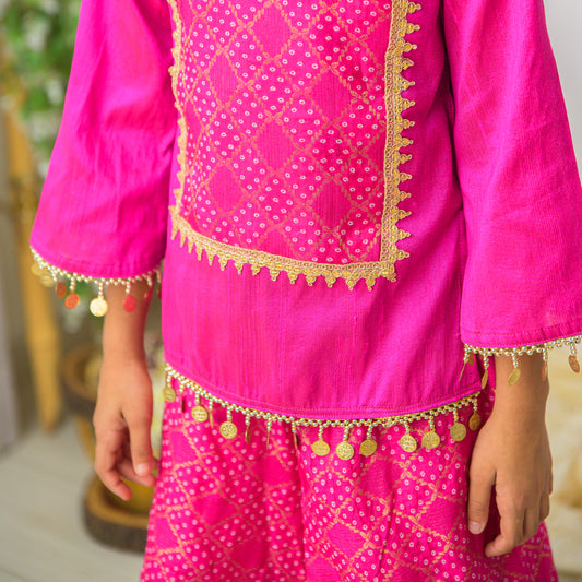 Pink Silk Bandhej Designer Style Palazzo Set