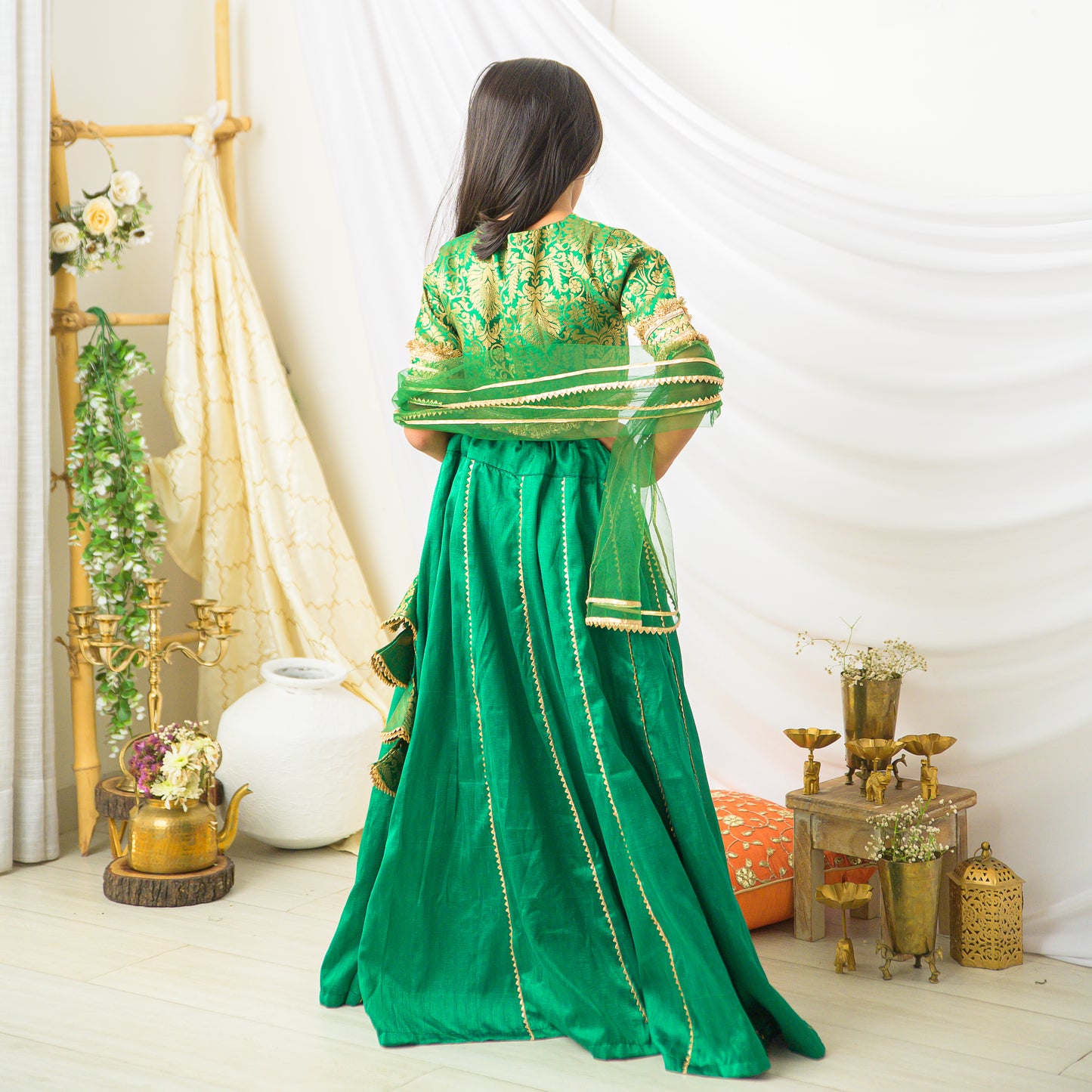 Green Banarasi Silk Lehenga Set