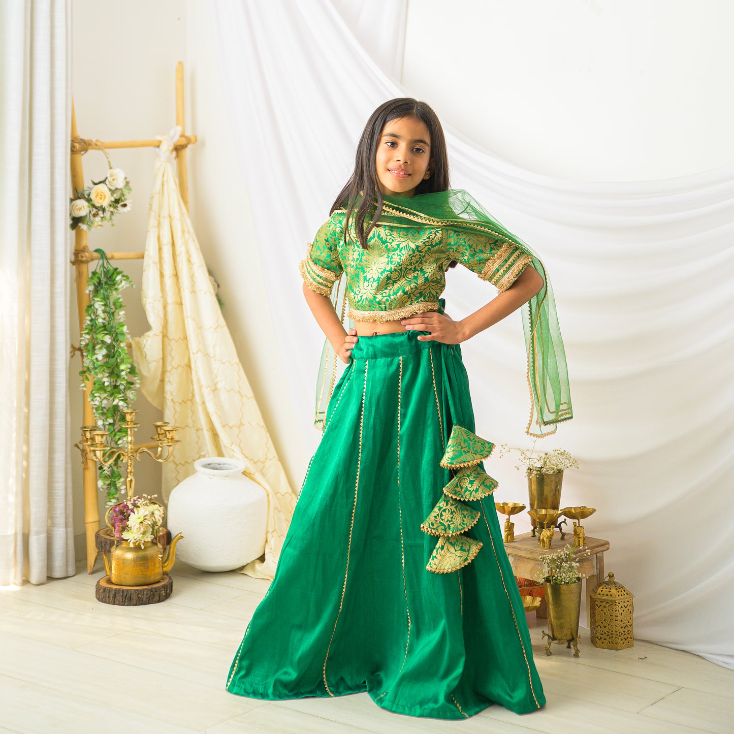 Green Banarasi Silk Lehenga Set