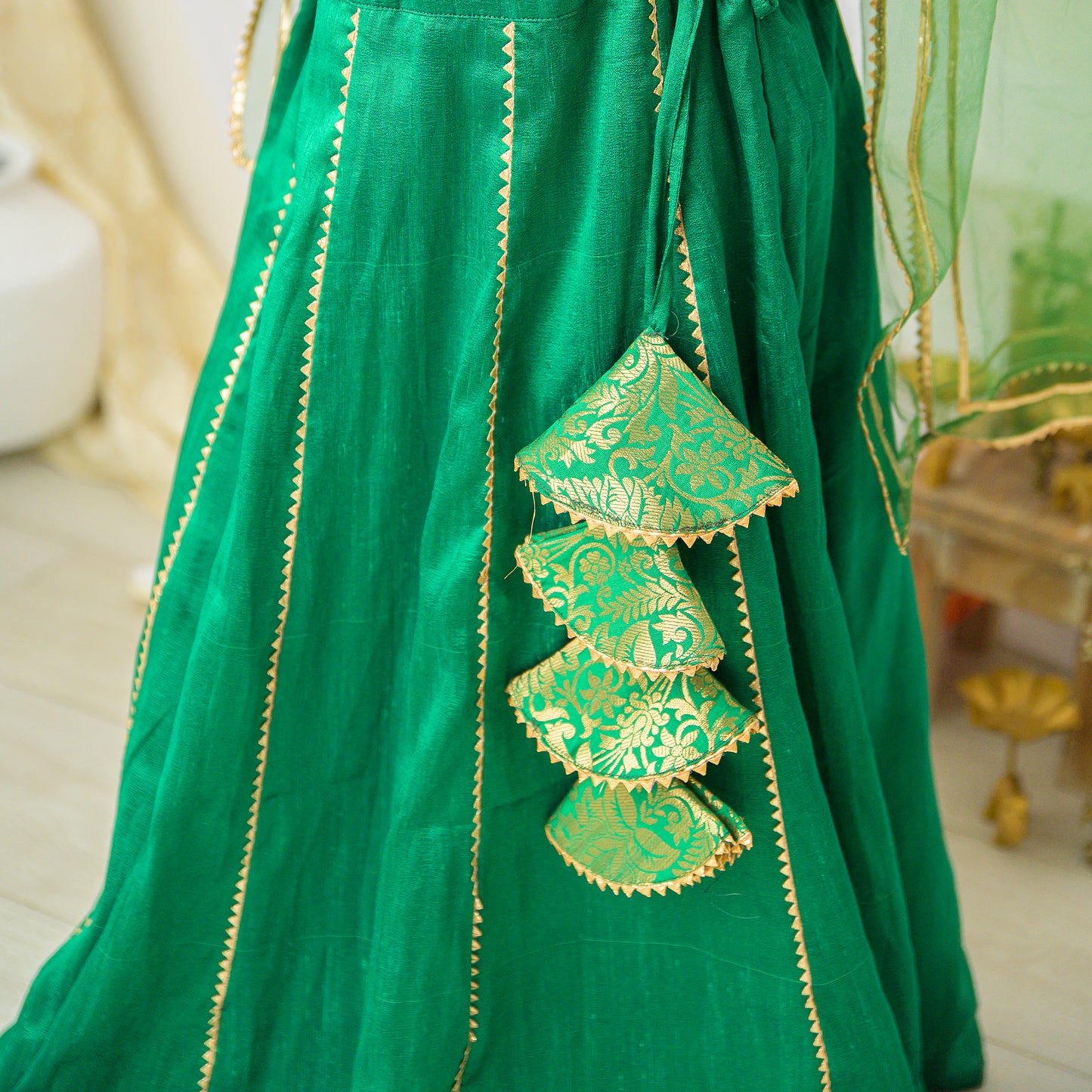 Green Banarasi Silk Lehenga Set