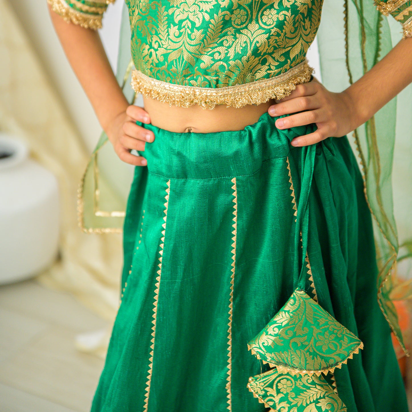 Green Banarasi Silk Lehenga Set