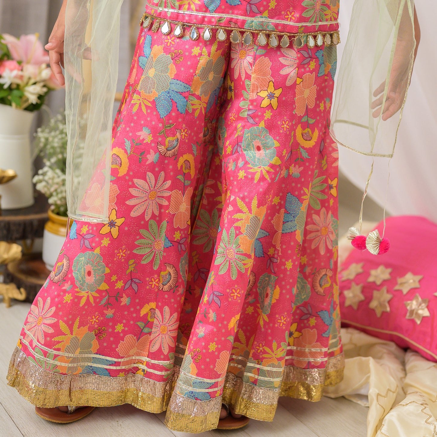 Pink Abstract Printed Sharara Set with Dupatta
