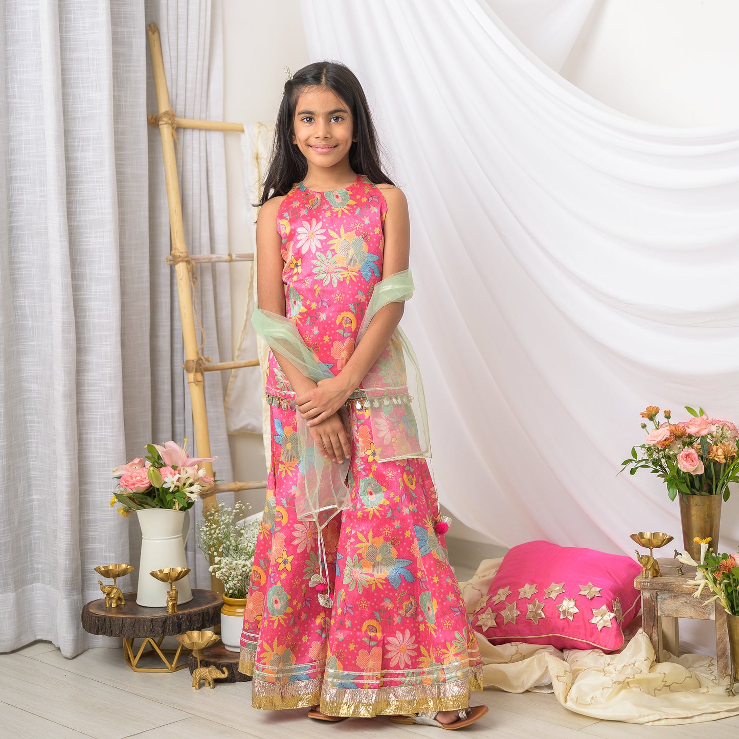 Pink Abstract Printed Sharara Set with Dupatta