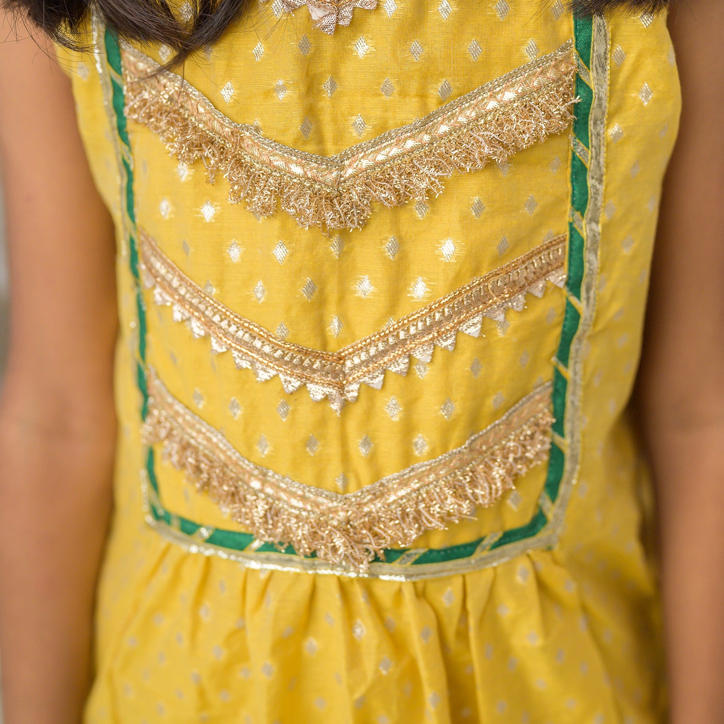 Girls Mustard Cotton Chanderi Kurta Set with Dupatta