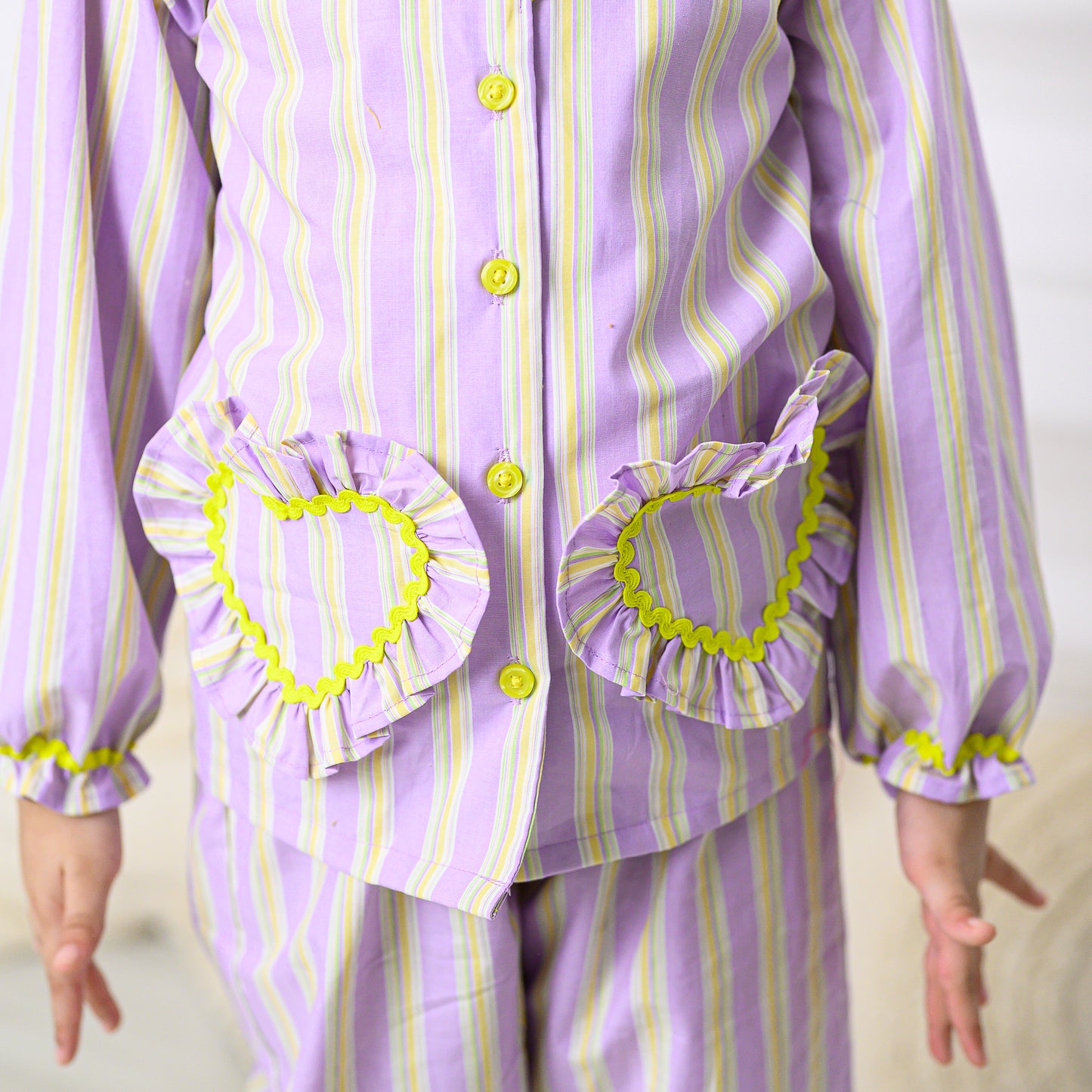 Purple Stripes Full Sleevs and Pants Night Dress