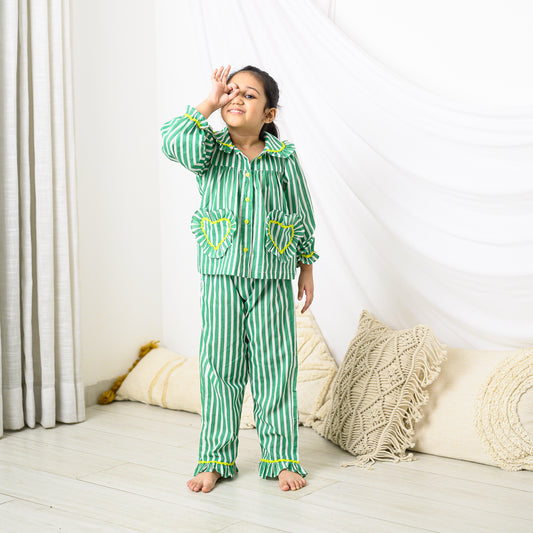 Green Stripes Night Suit with Pants