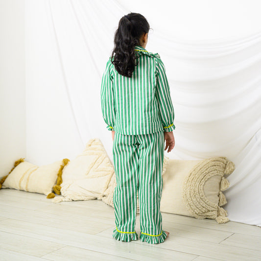 Green Stripes Night Suit with Pants