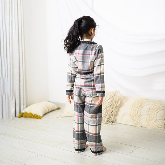 Beige Checks Flannel Night Dress