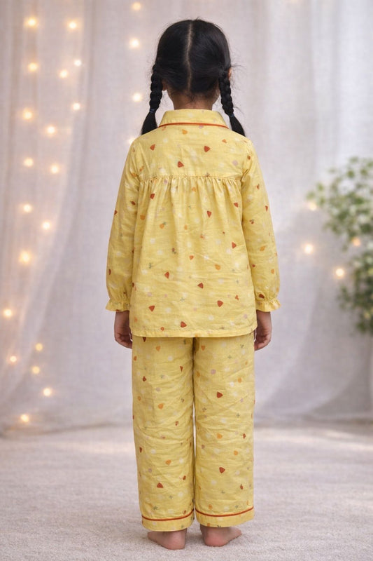 Yellow Full Sleeves Cotton Night Suit