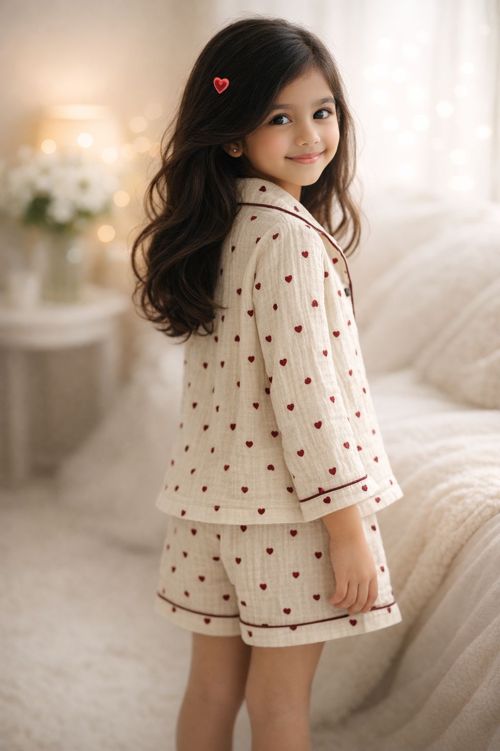 Double Cloth Premium Cotton night dress with hearts