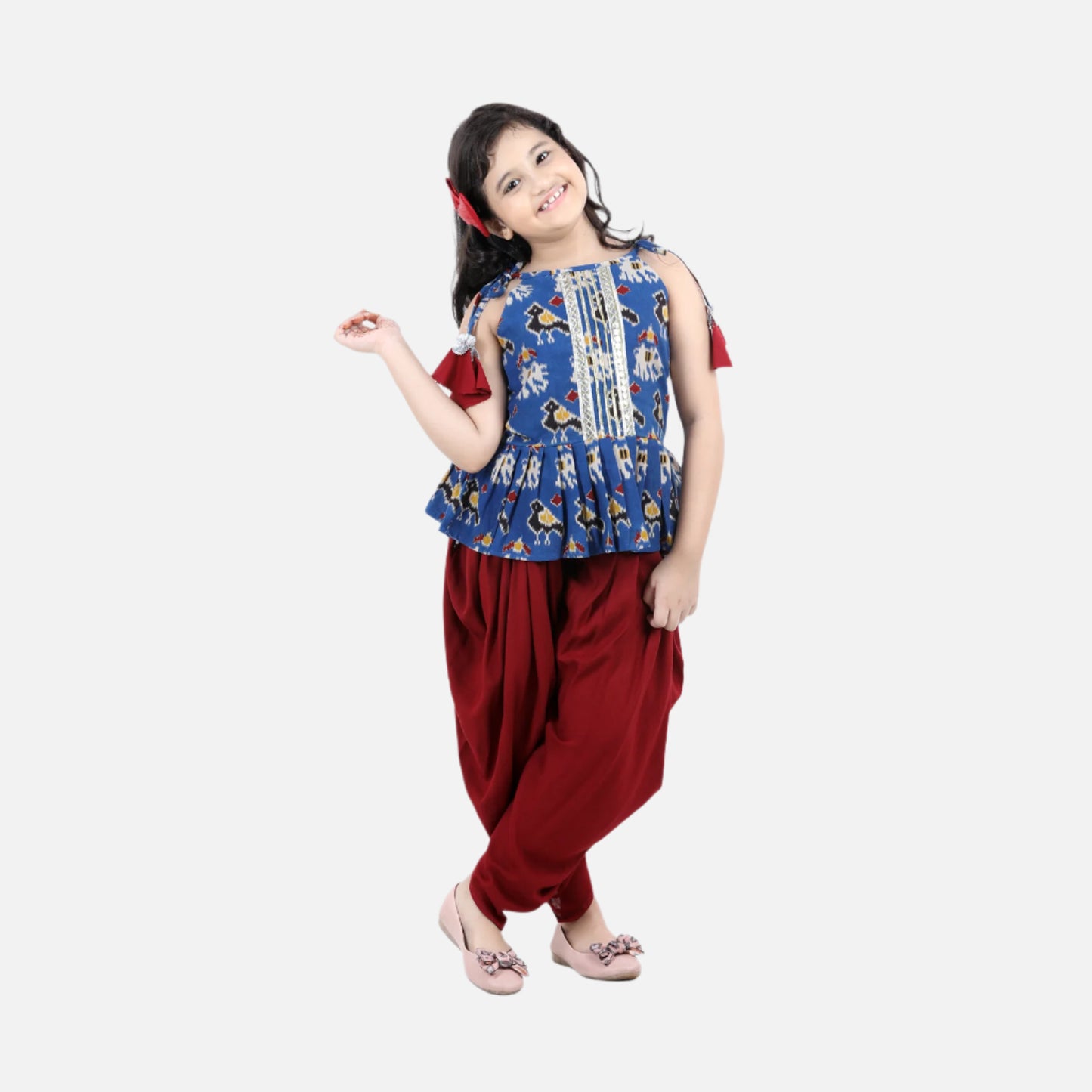 Navy Blue Peplum With Maroon Dhoti