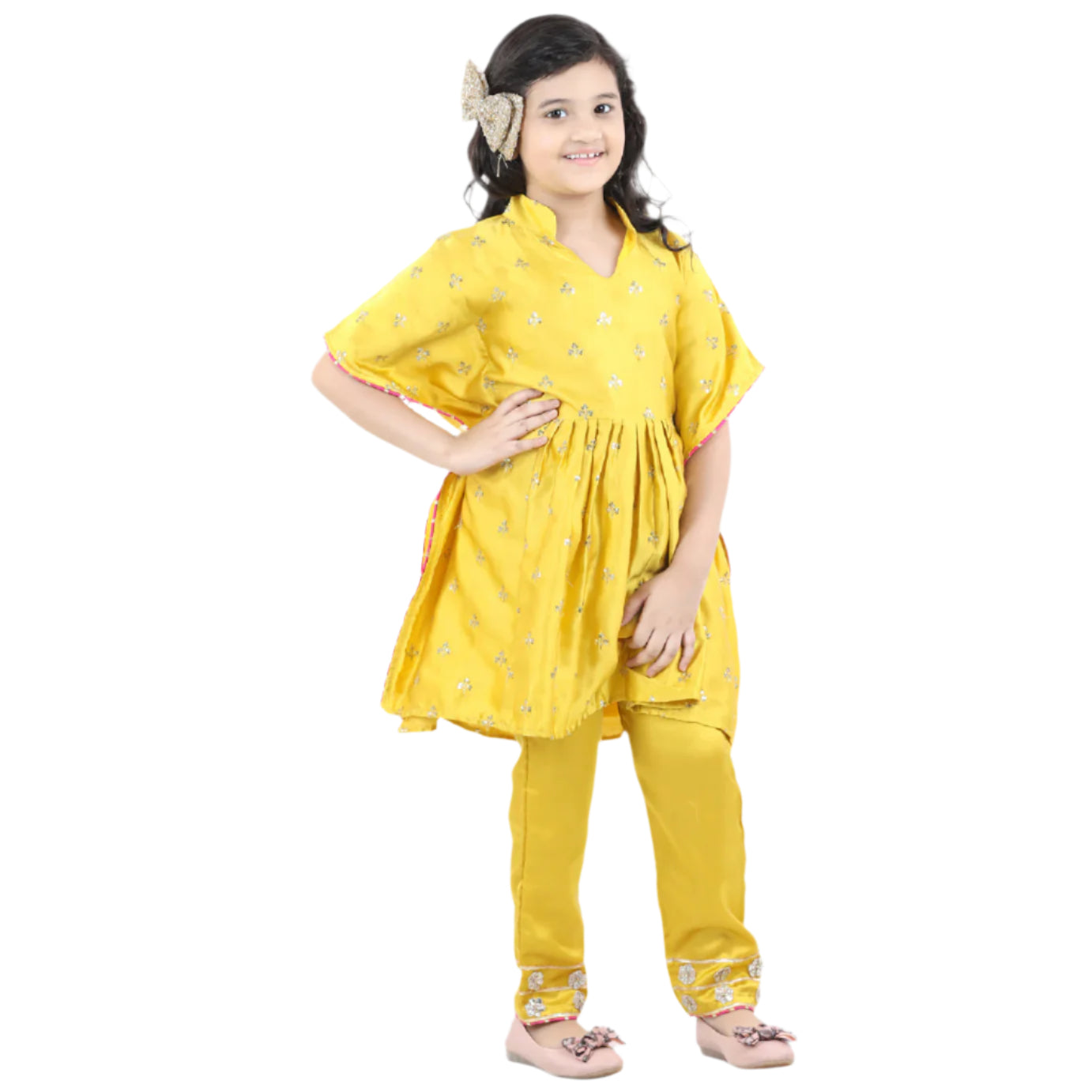 Mustard Sequin Kaftan With Pants