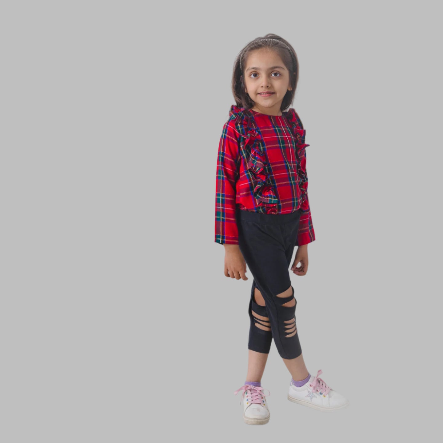 Red Checks Ruffle TrimTop