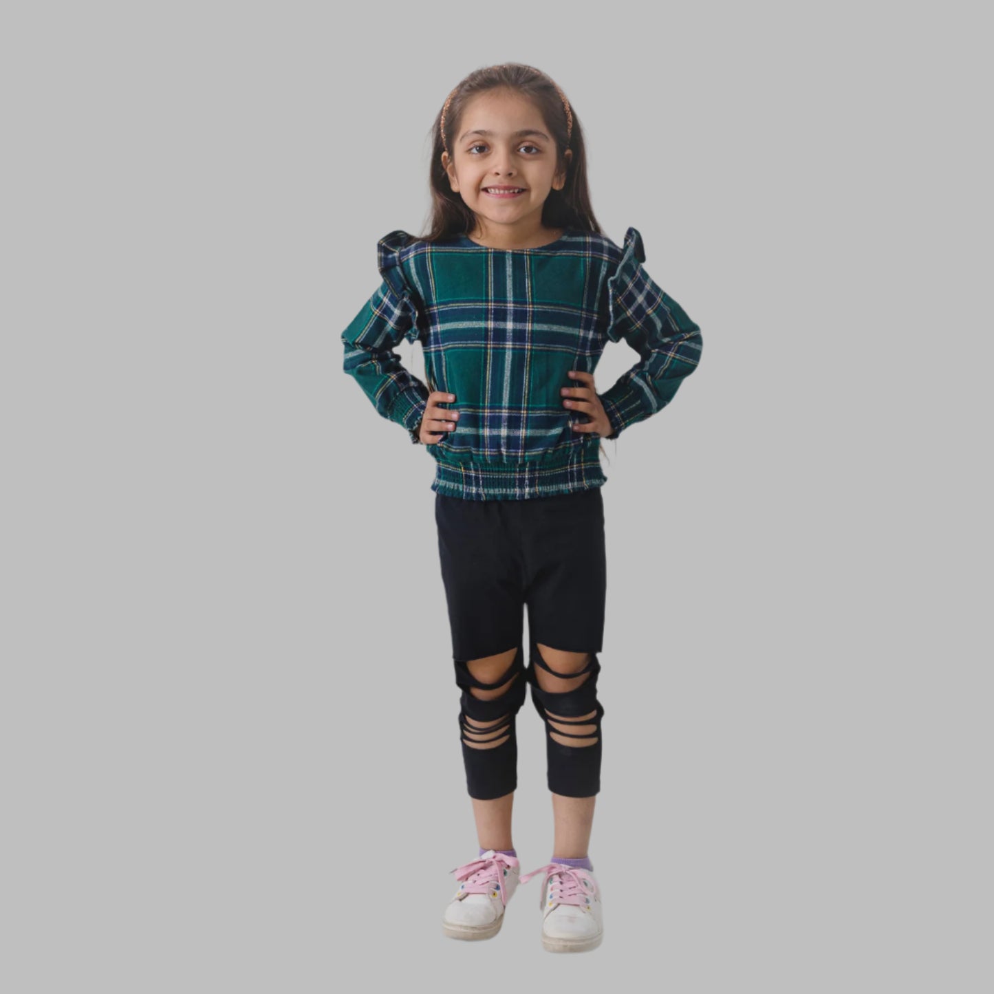 Green Checks full Sleeves Top