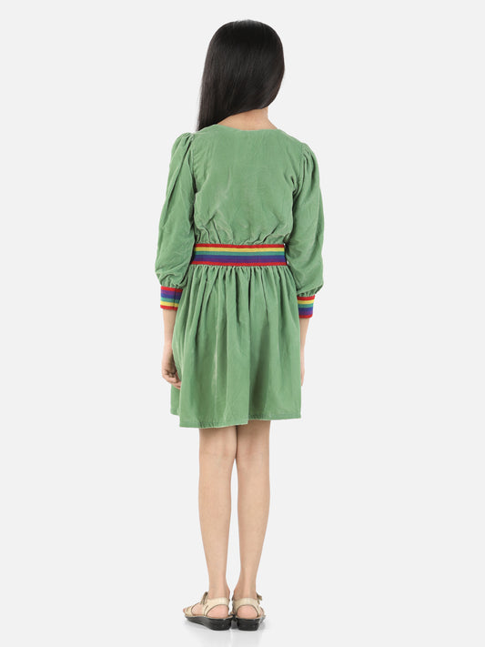 Green Full Sleeve Solid Casual Dress