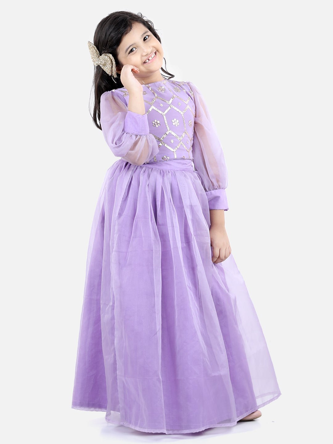 Girls Purple Ethnic Print Lehenga Choli Set