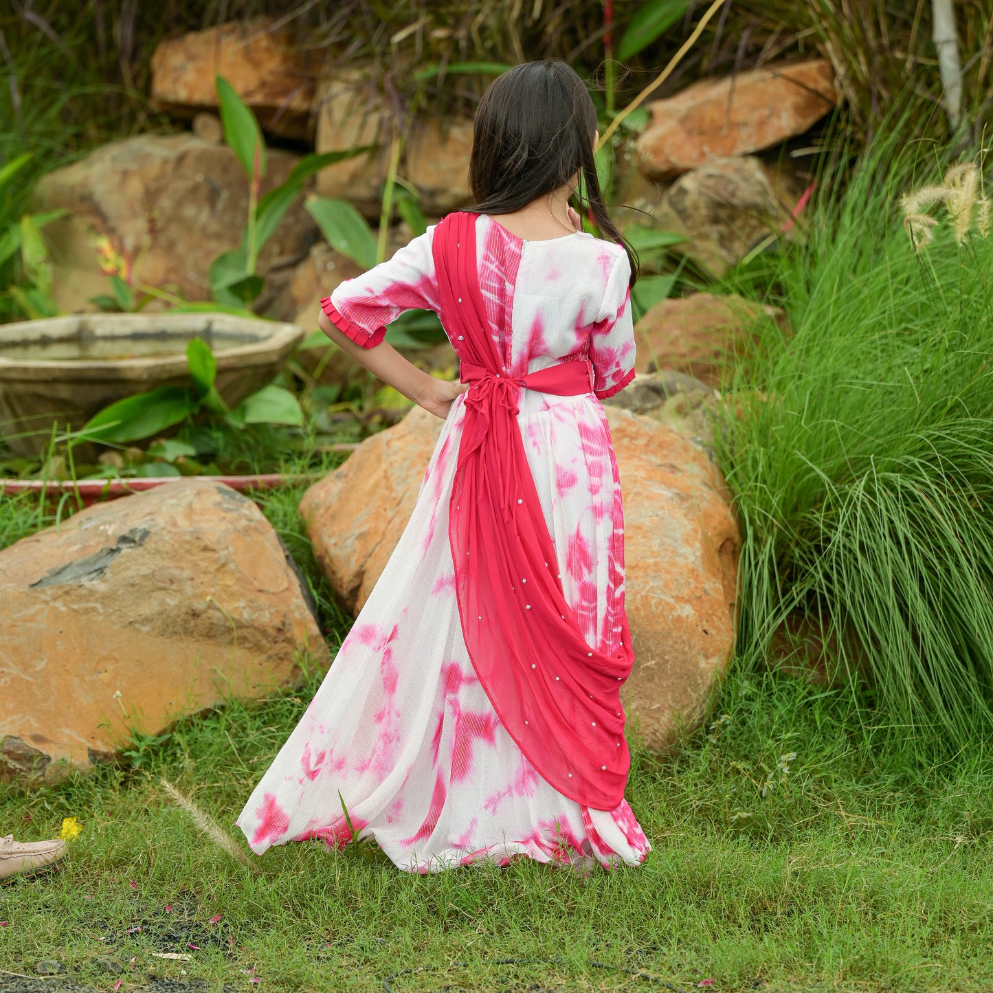 Tie and Dye Gown With Drape