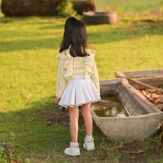 Yellow Full Sleeve Stripes Print Shirt