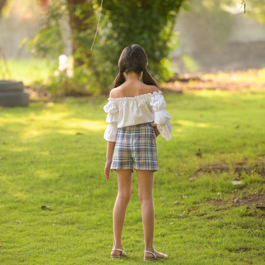 White Full Sleeve Top and Short Set