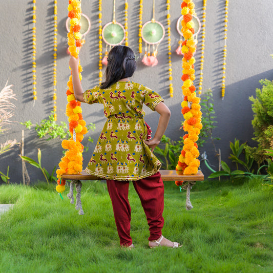 Green Kalamkari Kurta Dhoti Set